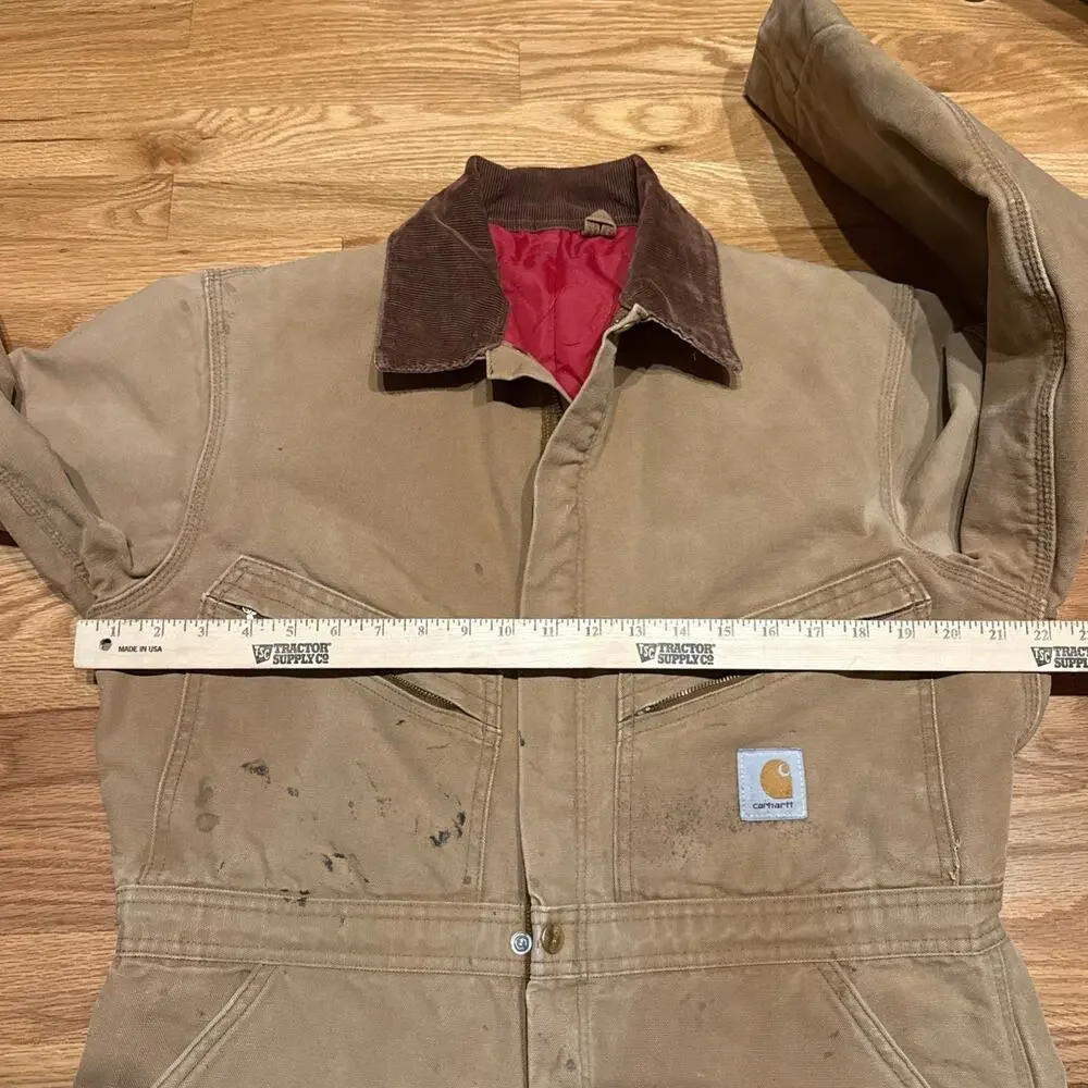 Vintage Carhartt Coveralls Red Quilted Insulated No Size Tag - 44” Chest